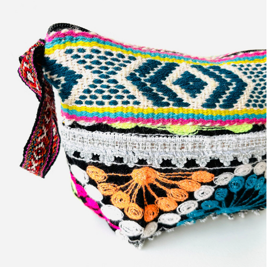 Peruvian pouch made with handmade vintage pollera fabric