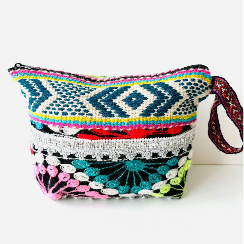 Peruvian pouch made with handmade vintage pollera fabric