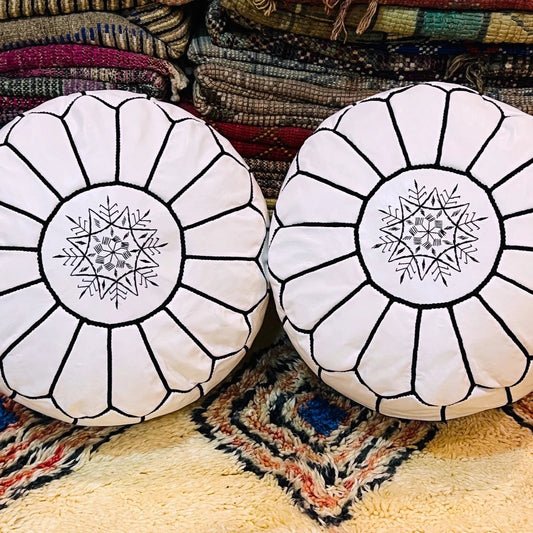 Set Of 2 Moroccan Pouf 100% Leather